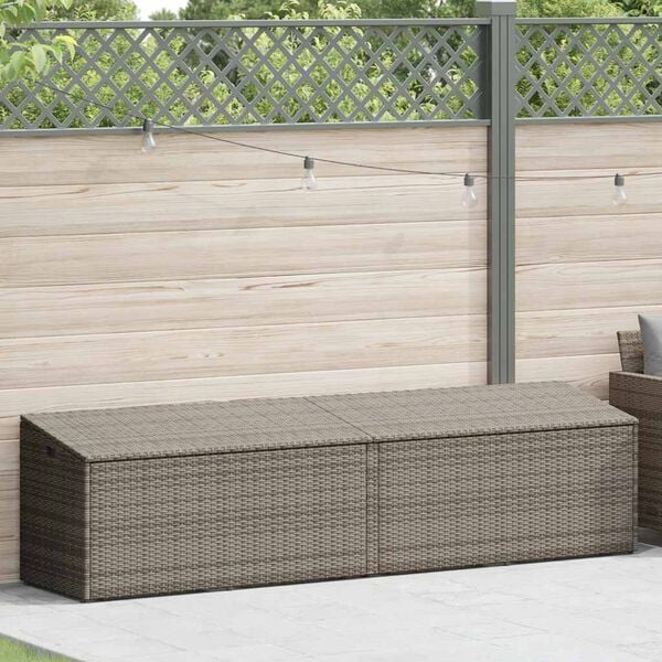 vidaXL Garden Storage Box Grey PE rattan, Powder-Coated Steel Large