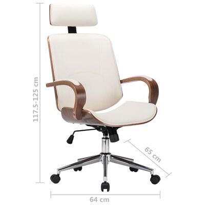 vidaXL Swivel Office Chair with Headrest Cream Faux Leather and Bentwood