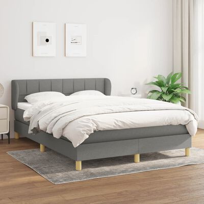 vidaXL Box Spring Bed with Mattress Dark Gray Full Fabric