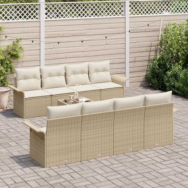 vidaXL Garden Sofa Set 9 pcs Beige Poly rattan