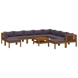 vidaXL Wooden Lounge Set Dark Grey Solid Acacia Wood, 100% Polyester Fabric