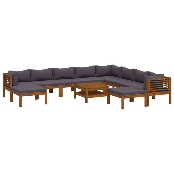 vidaXL Wooden Lounge Set Dark Grey Solid Acacia Wood, 100% Polyester Fabric