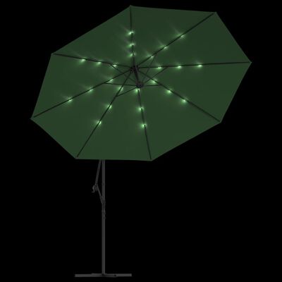 vidaXL Cantilever Umbrella with LED Lights and Metal Pole 137.8" Green