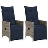 vidaXL Reclining Patio Chairs 2 pcs with Cushions Gray Poly Rattan