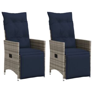 vidaXL Reclining Patio Chairs 2 pcs with Cushions Gray Poly Rattan