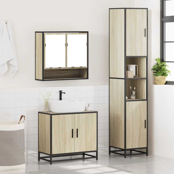 vidaXL Bathroom Furniture Set Sonoma Oak Engineered wood, metal, glass