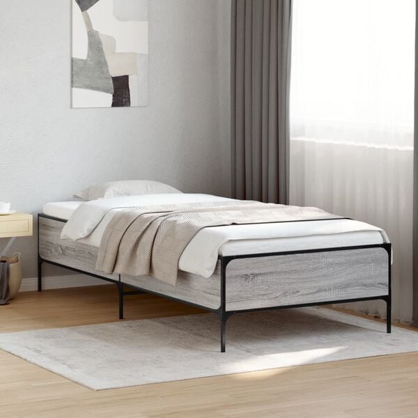 vidaXL Bed Frame Gray Sonoma Engineered Wood Single Bed Frame