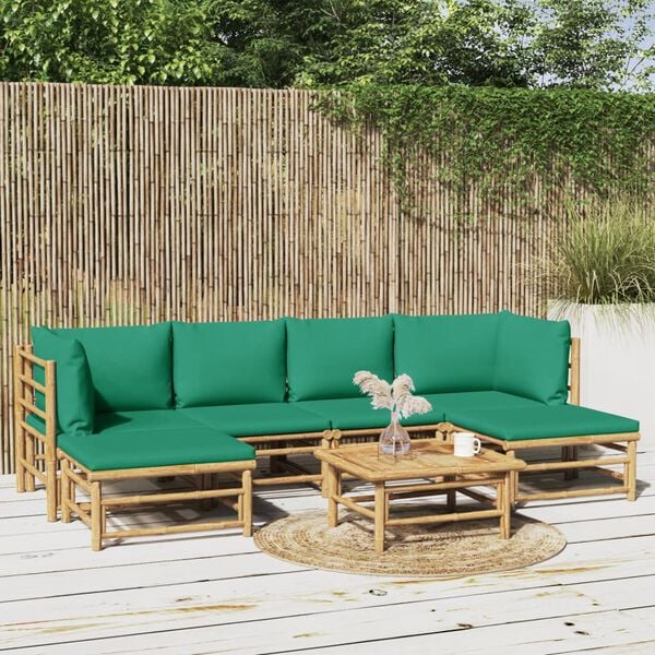 vidaXL Garden Lounge Set Bamboo and Green Bamboo, Polyester Medium
