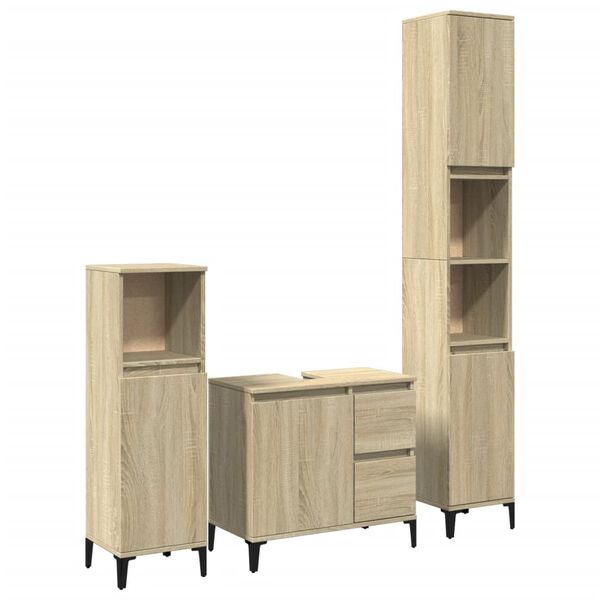 vidaXL Bathroom Furniture Set Sonoma Oak Engineered Wood, Metal Medium