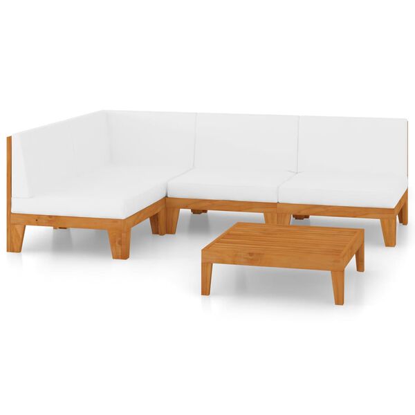 vidaXL Garden Lounge Set Cream white Solid acacia wood, 100% polyester