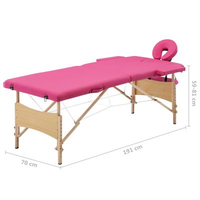 vidaXL Foldable Massage Table 2 Zones Wood Pink