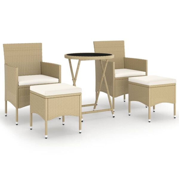 vidaXL Garden Bistro Set Beige Poly rattan 5 Piece Set Portable