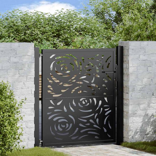 vidaXL Garden Gate Black 39.4x39.4" Steel Flame  Design