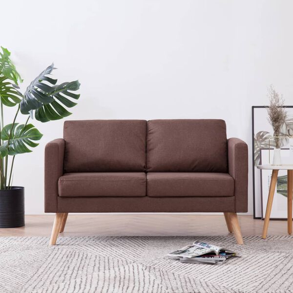 vidaXL Sofa Brown Polyester, Wood 2-seater Removable Covers Sofa