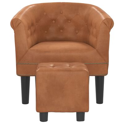 vidaXL Tub Chair with Footstool Brown Faux Leather