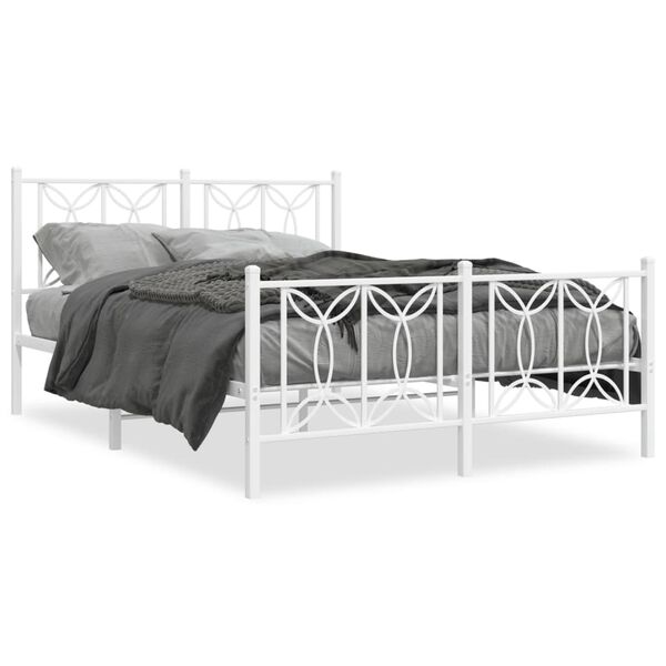 vidaXL Bed Frame White Steel Double Bed Frame Rectangular Modern