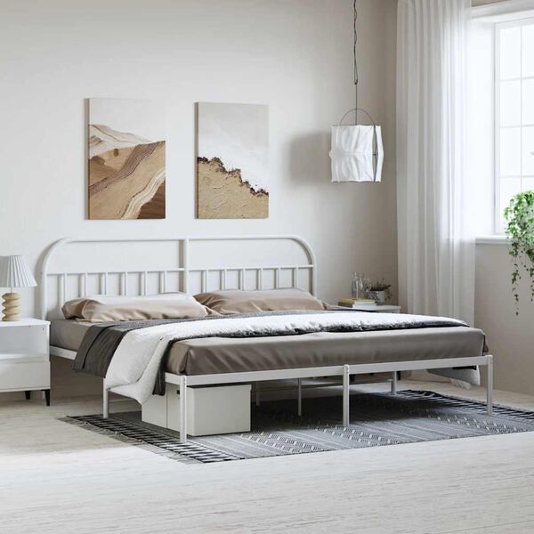 vidaXL Bed Frame White Powder-coated steel 76 x 80 in Bed Frame