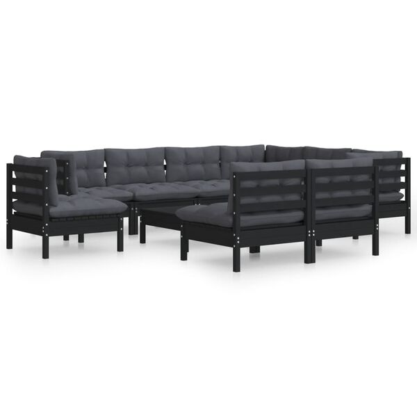 vidaXL Garden Lounge Set Black Solid Pinewood Large Modular