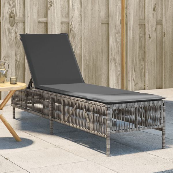 vidaXL Sun Lounger Grey PE Rattan 77.9 x 21.7 x 37.8 in