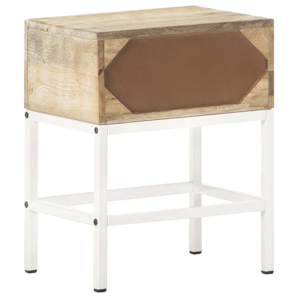 vidaXL Bedside Table Natural wood with white Solid mango wood Standard