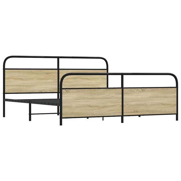 vidaXL Bed Frame Sonoma Oak Steel, Engineered Wood Full Bed