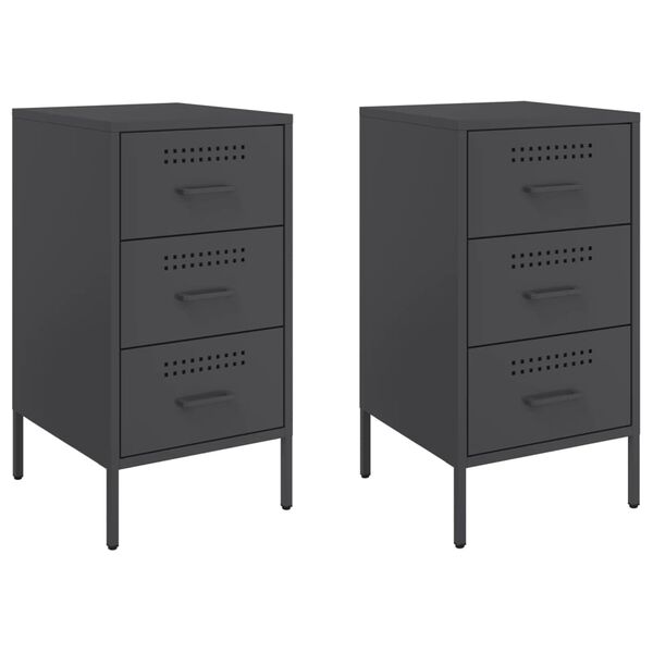 vidaXL Bedside Cabinet Set of 2 Black Cold-rolled steel Medium