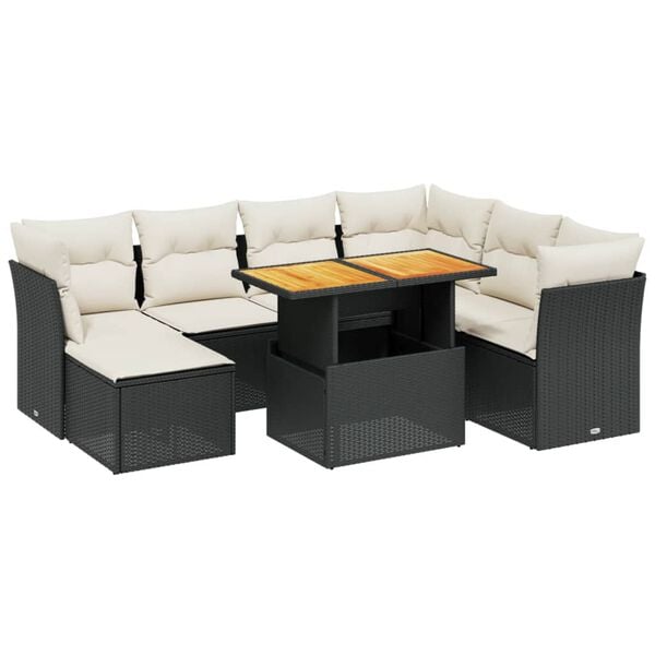 vidaXL Garden Sofa Set Black PE rattan Medium Adjustable Feet
