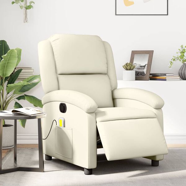 vidaXL Electric Massage Recliner Chair Cream Faux Leather