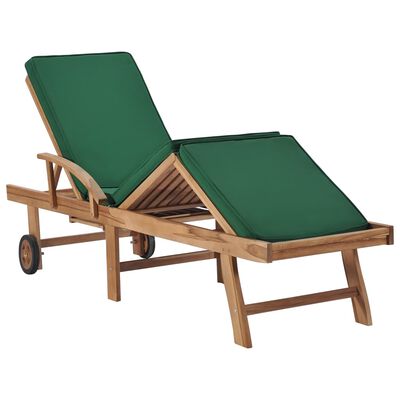 vidaXL Sun Loungers with Cushions 2 pcs Solid Teak Wood Green