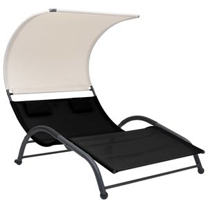 vidaXL Sun Lounger Black Textilene, Steel Double Sun Lounger