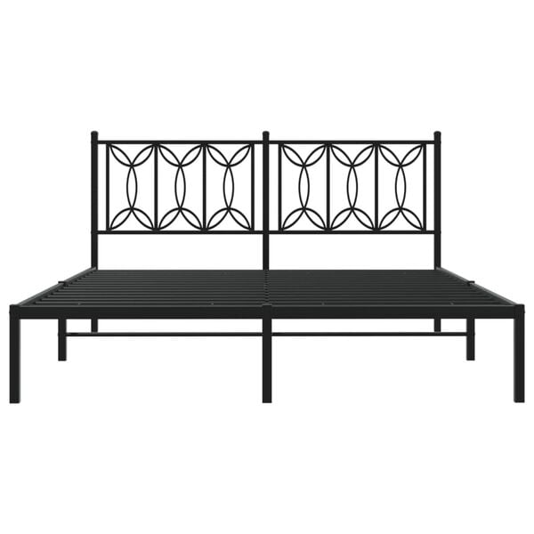 vidaXL Metal Bed Frame without Mattress with Headboard Black 63"x78.7"