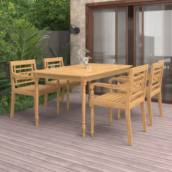 vidaXL 5 Piece Patio Dining Set Solid Teak Wood