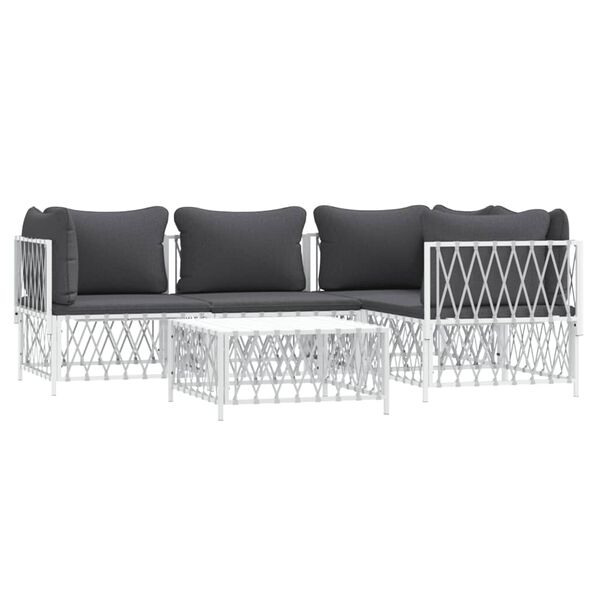 vidaXL Garden Lounge Set White Woven fabric, powder-coated steel, textilene