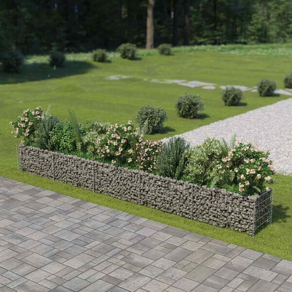 vidaXL Gabion Raised Bed Silver Galvanized Steel 177.2 x 19.7 x 19.7 in