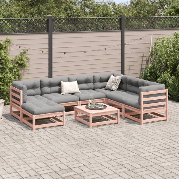 vidaXL Garden Sofa Set Reddish-brown wood, Grey cushions