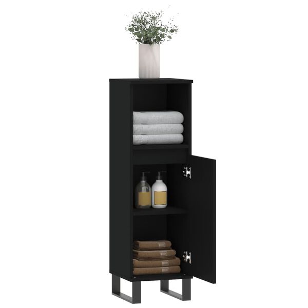 vidaXL Bathroom Cabinet Black Engineered Wood Tall Bathroom Cabinet