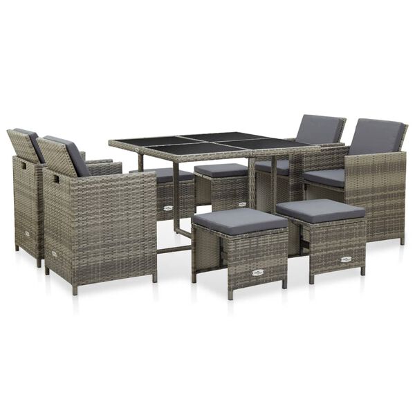 vidaXL Outdoor Dining Set Grey rattan and dark grey cushions