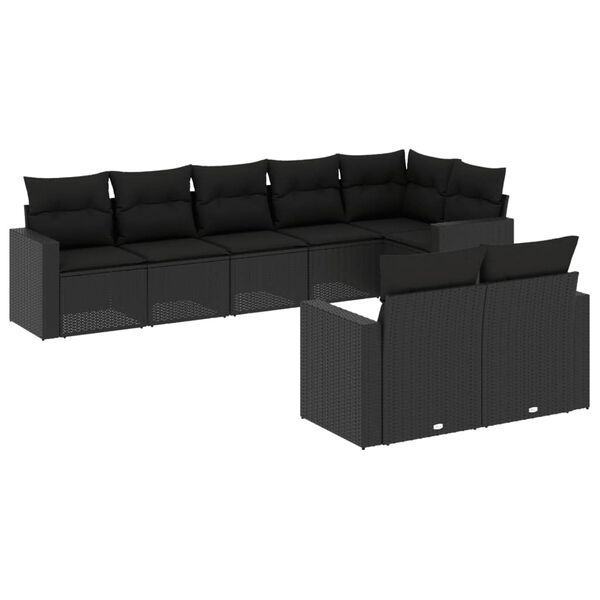 vidaXL Garden Sofa Set Black PE rattan Large UV-resistant materials