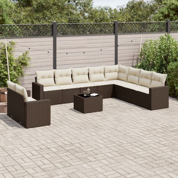 vidaXL Garden Sofa Set Brown, Cream White