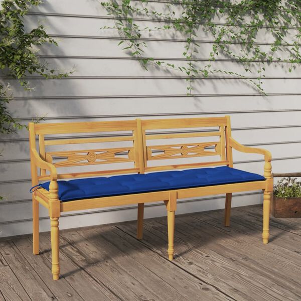 vidaXL Bench Natural wood and blue Solid teak wood and polyester fabric