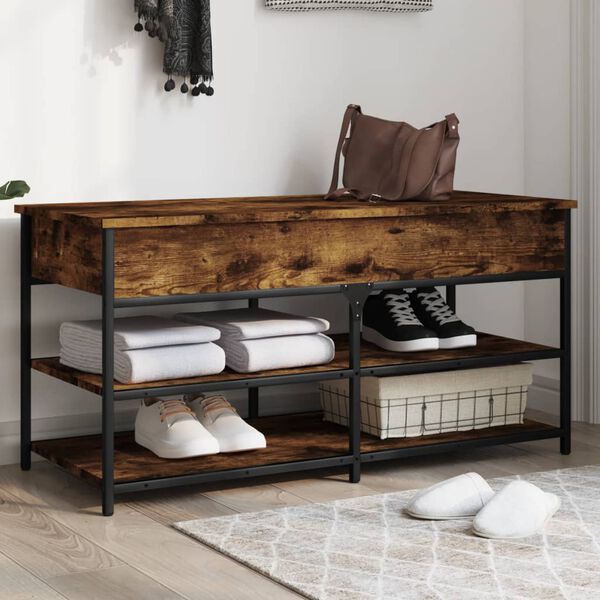 vidaXL Shoe Bench Smoked Oak Engineered wood, Metal 39.4 x 16.7 x 19.7 in