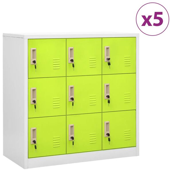 vidaXL Locker Cabinet Set of 5 Light Grey and Green Steel 36.4 in tall