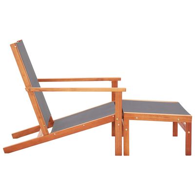 vidaXL Patio Chair with Footrest Gray Solid Wood Eucalyptus and Textilene