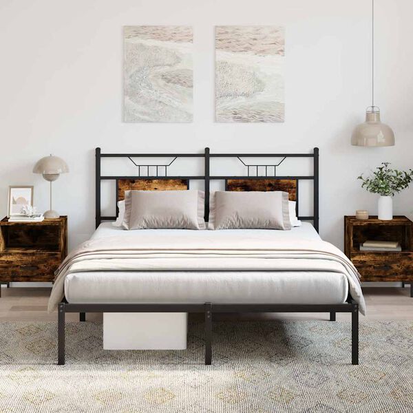 vidaXL Bed Frame Smoked Oak Engineered Wood and Steel King Size