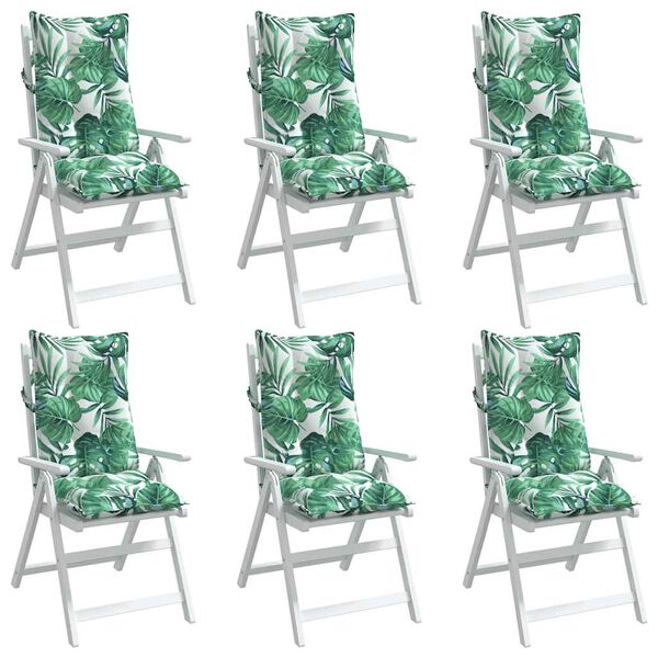 vidaXL Highback Chair Cushion Set of 6 Green with leaf pattern