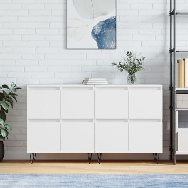 vidaXL Sideboard Set of 2 White Engineered wood Medium Sideboard