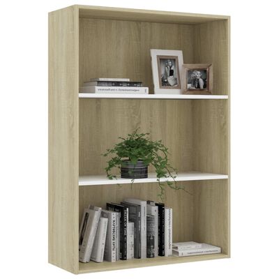 vidaXL 3-Tier Book Cabinet White and Sonoma Oak 31.5"x11.8"x44.8" Chipboard