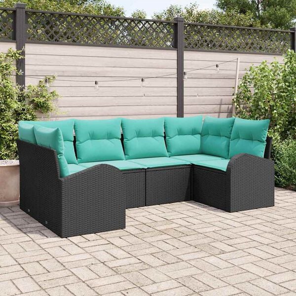 vidaXL Garden Sofa Set with Cushion 6 pcs Black Synthetic: Poly Rattan