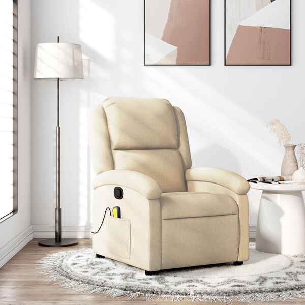 vidaXL Massage Recliner Chair Cream 100% polyester, metal, plywood Regular