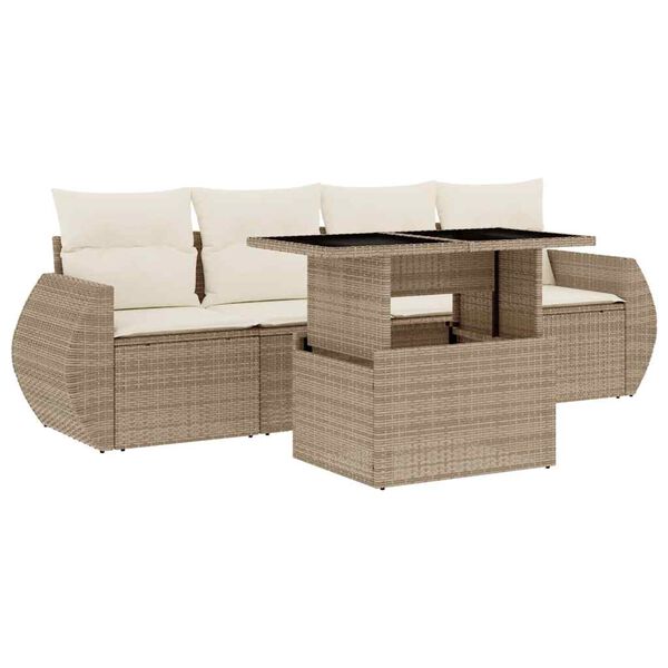 vidaXL Garden Sofa Set Beige PE Rattan Medium UV-Resistant Materials